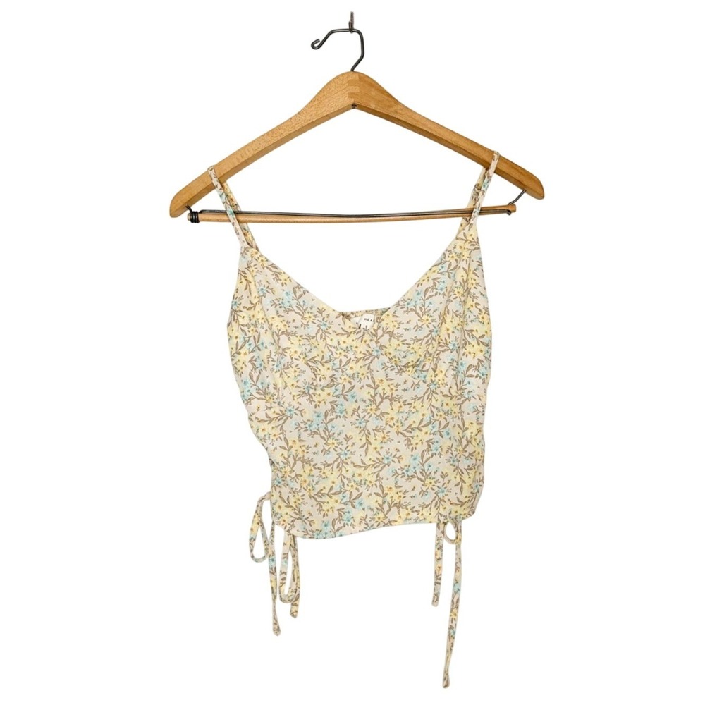 LA Hearts Womens Ruched Sides Floral Print Cropped Tank Top Small S